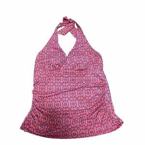 L.L. Bean UPF 50+ Pink Tankini Size 6 Reg Ruched Halter Swim Geometric Pattern